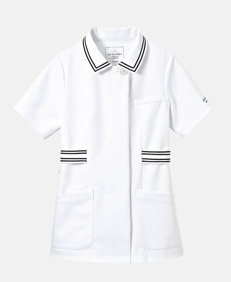 ジェラート ピケ&クラシコ 白衣:ラインカラートップス | ホワイト×ネイビー
