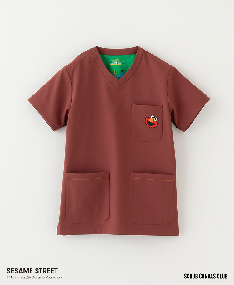 Scrub Canvas Club:SESAME STREETスクラブトップス(男女兼用)