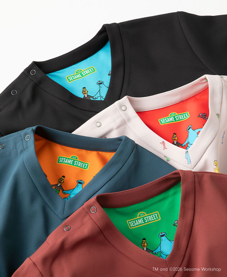 Scrub Canvas Club:SESAME STREETスクラブトップス(男女兼用)