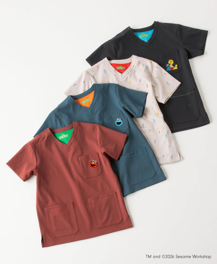 Scrub Canvas Club:SESAME STREETスクラブトップス(男女兼用)