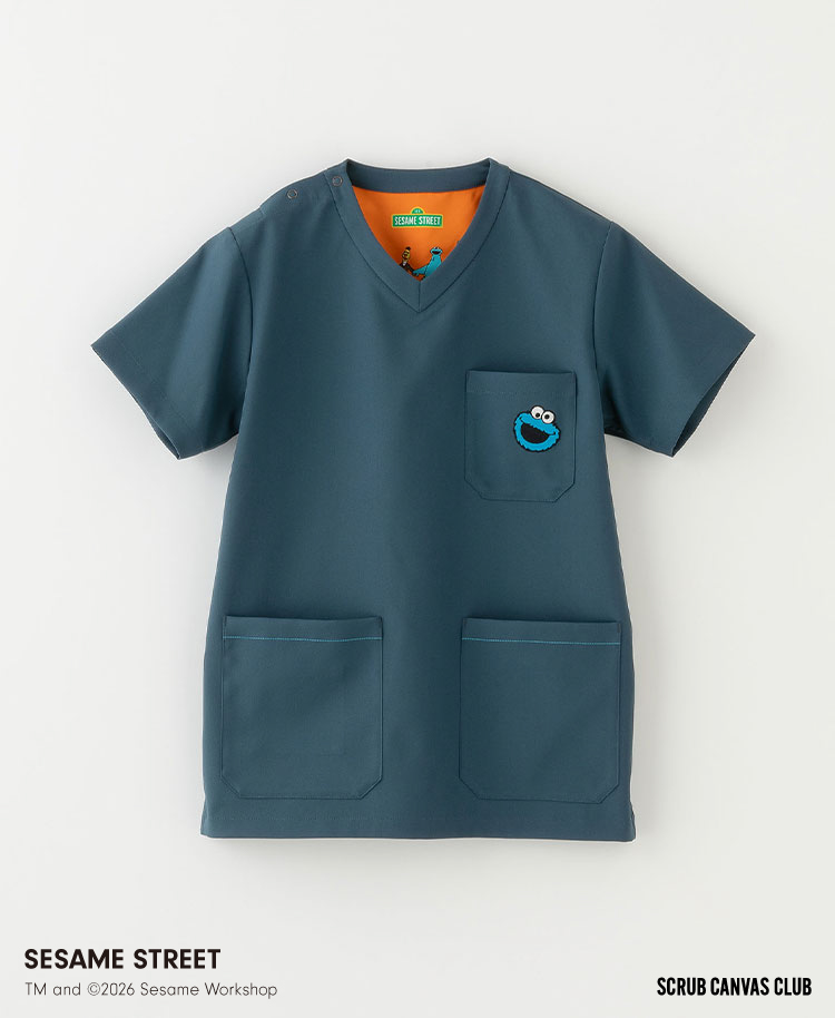 Scrub Canvas Club:SESAME STREETスクラブトップス(男女兼用)/