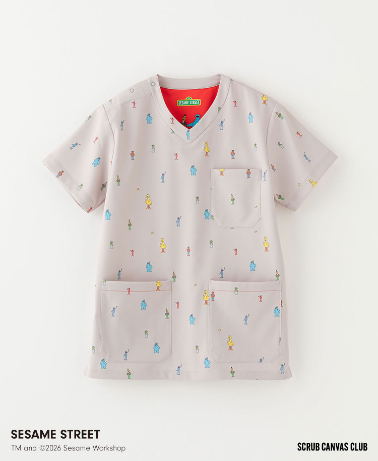 Scrub Canvas Club:SESAME STREETスクラブトップス(男女兼用)/
