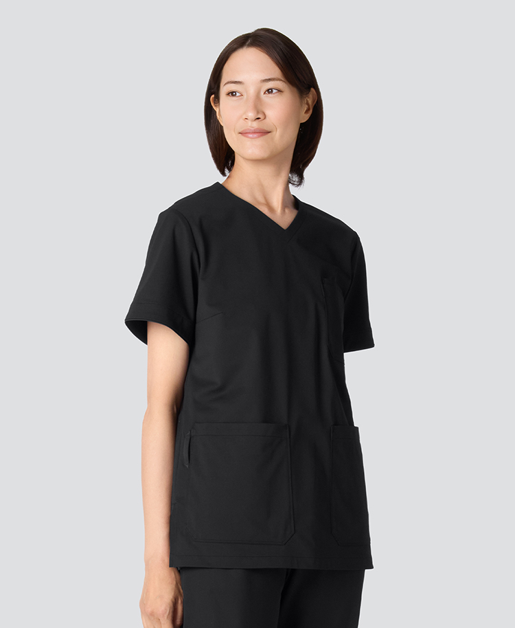 レディース:ロールアップスクラブトップス・FREE ブラック