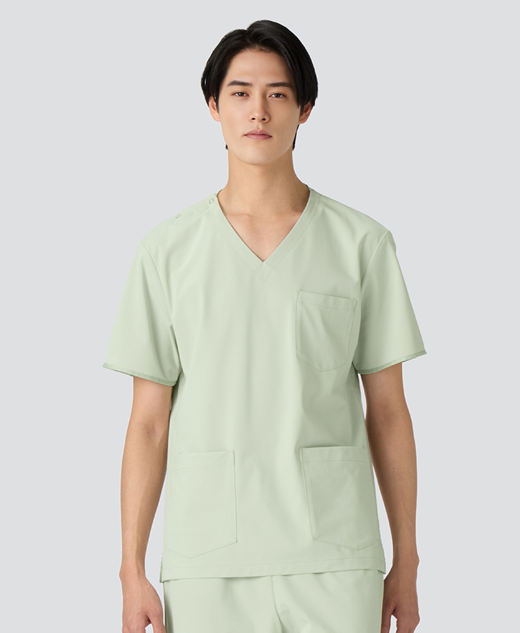 メンズ:スクラブトップス・FREE セージグリーン