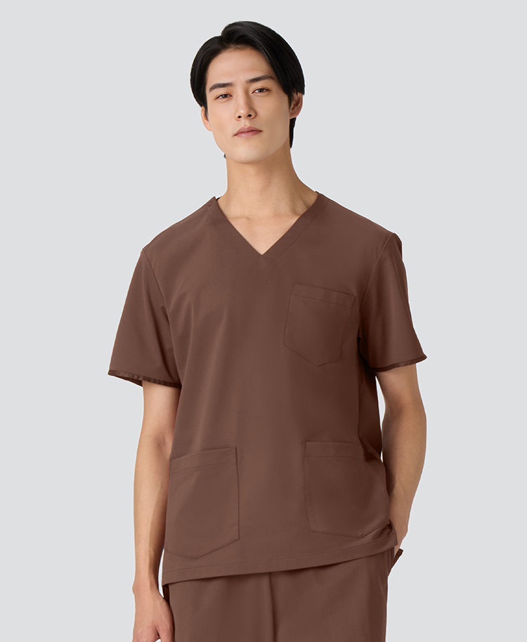 メンズ:スクラブトップス・FREE ブラウン