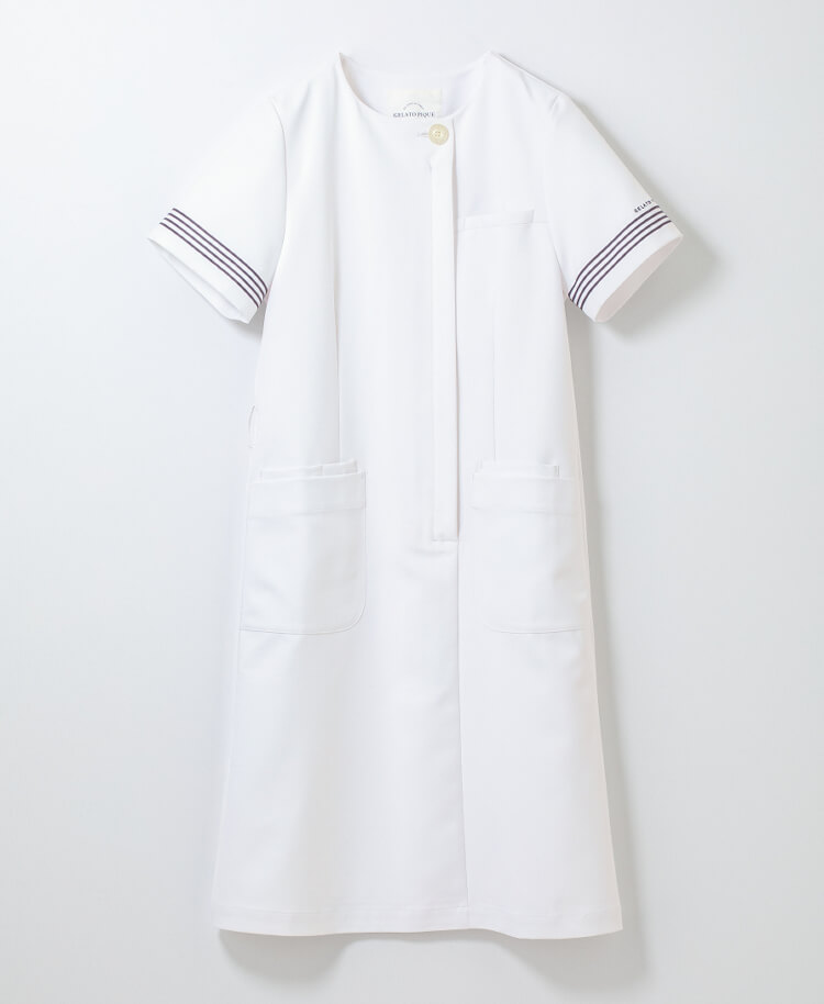 ジェラート ピケ&クラシコ 白衣:フォーラインスリーブワンピース | ホワイト×ネイビー