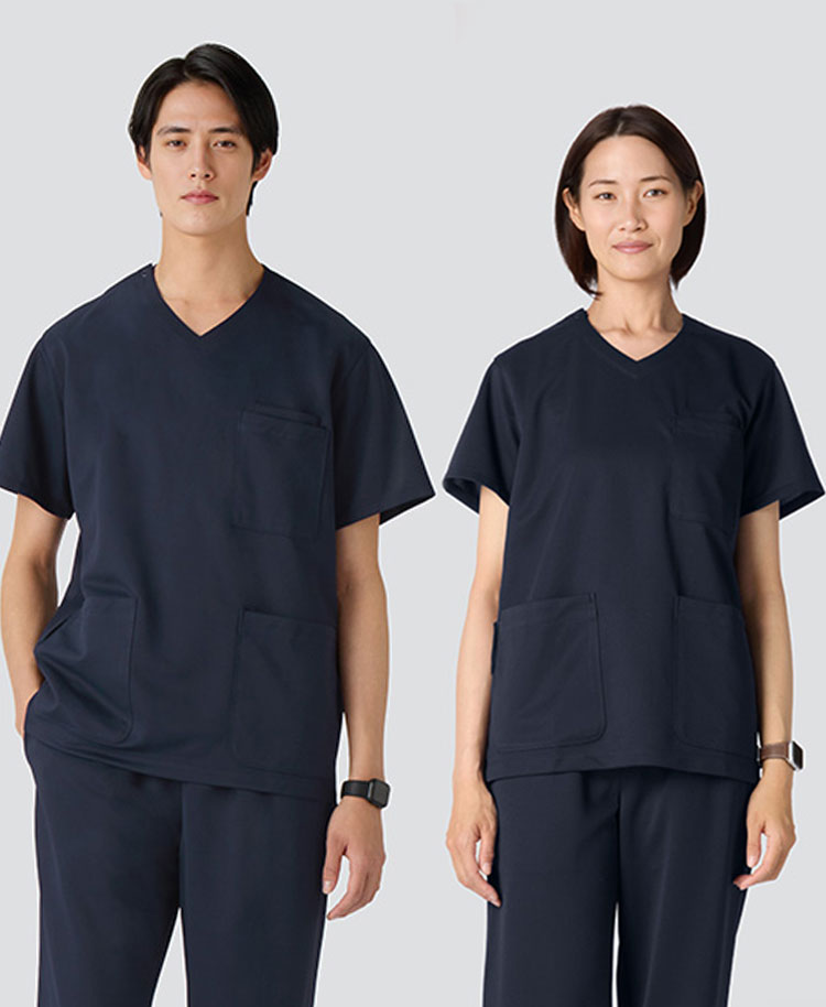 ユニセックス:スクラブトップス・クールテック(男女兼用) ディープネイビー