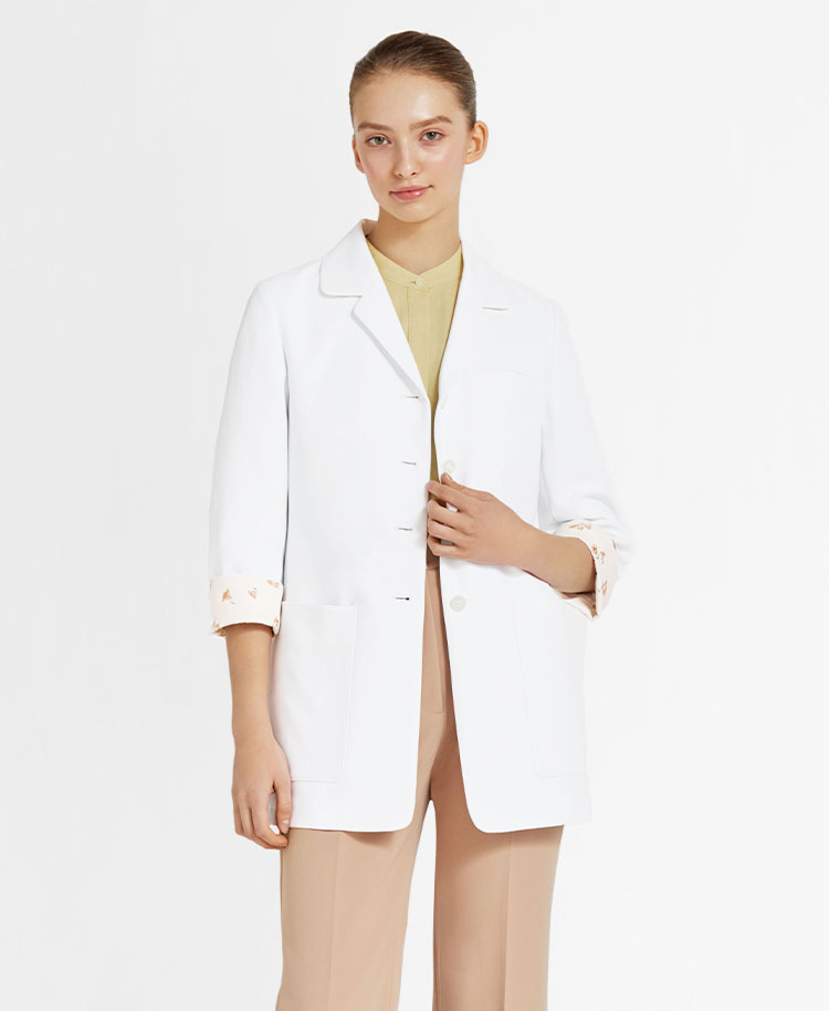 ジェラート ピケ&クラシコ 白衣:アーバンショートコート | ホワイトxオレンジフラワー