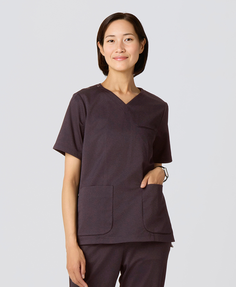 レディース:スクラブトップス・DECO ボルドー