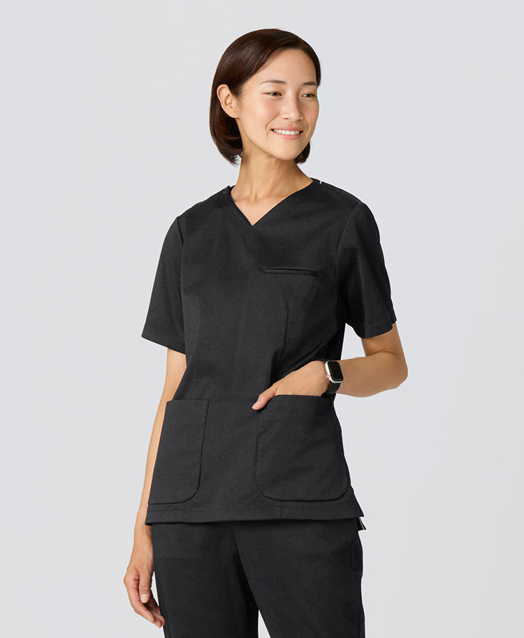 レディース:スクラブトップス・DECO チャコールグレー