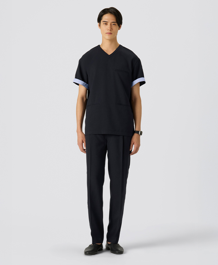 メンズ:レイヤードスクラブトップス・TRO