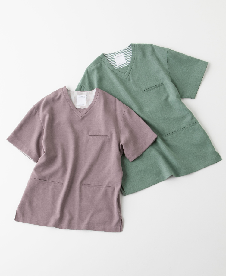 メンズ:レイヤードスクラブトップス・TRO