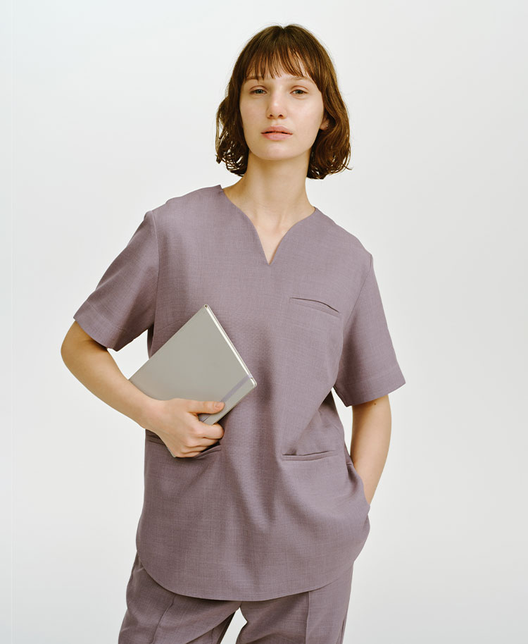 レディース:カーブネックスクラブトップス・TRO パープルグレー