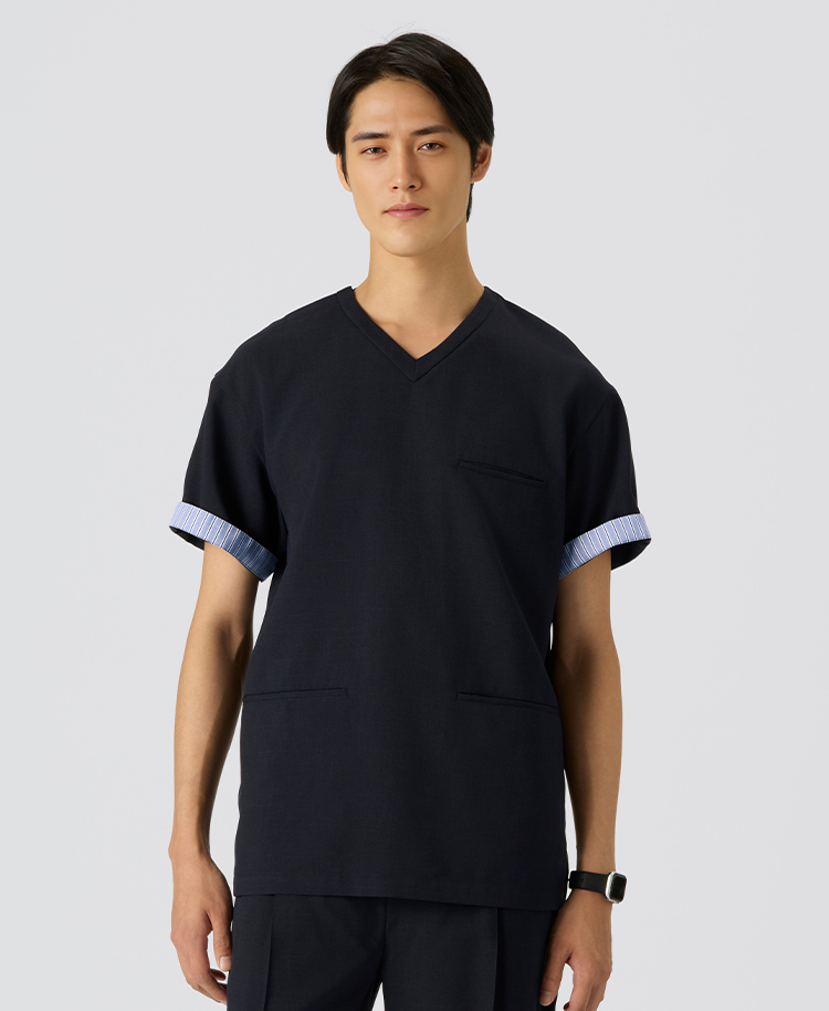 メンズ:レイヤードスクラブトップス・TRO ディープネイビー