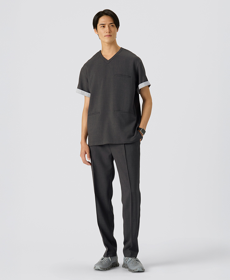 メンズ:タックテーパードパンツ・TRO チャコールグレー