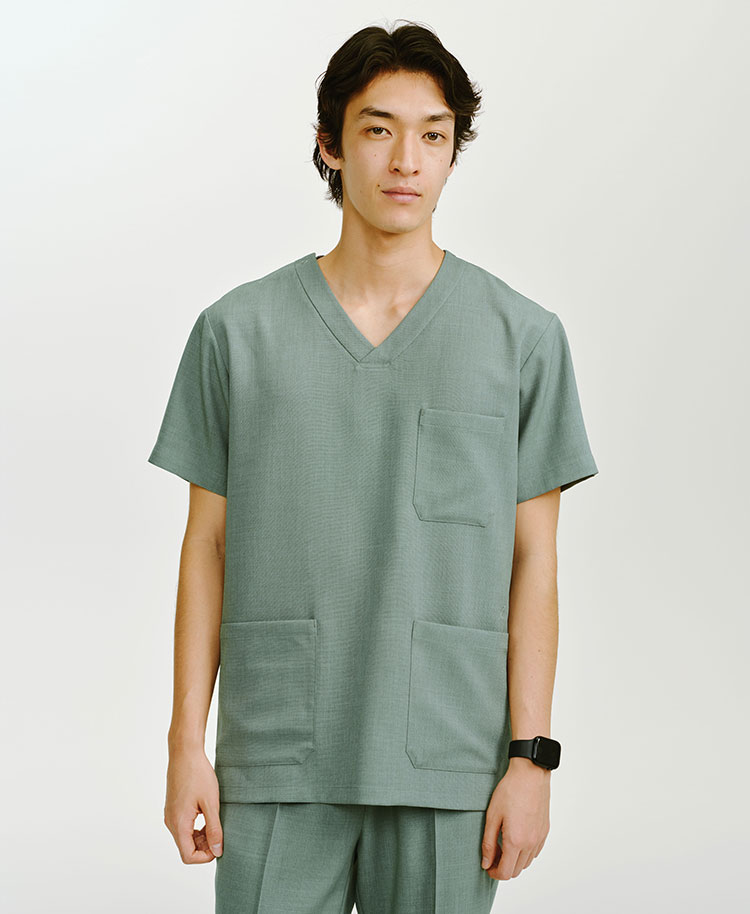 メンズ:スクラブトップス・TRO セージグリーン