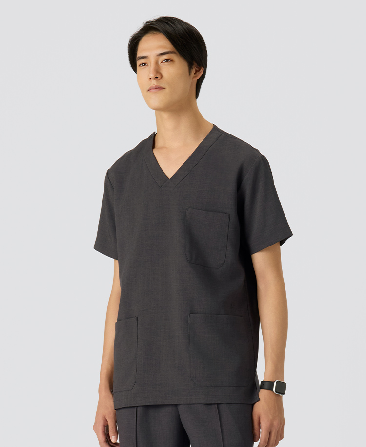 メンズ:スクラブトップス・TRO チャコールグレー