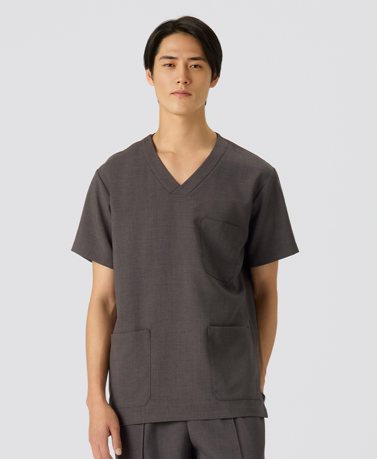 メンズ:スクラブトップス・TRO ダークブラウン