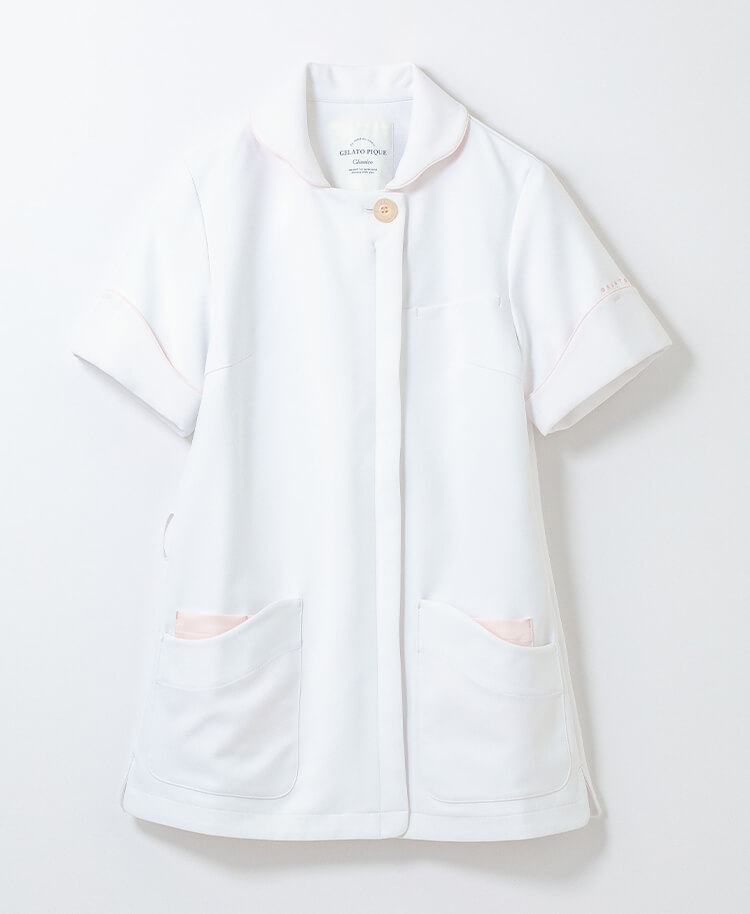 ジェラート ピケ&クラシコ 白衣:カーヴィースリーブトップス ホワイト×ピンク