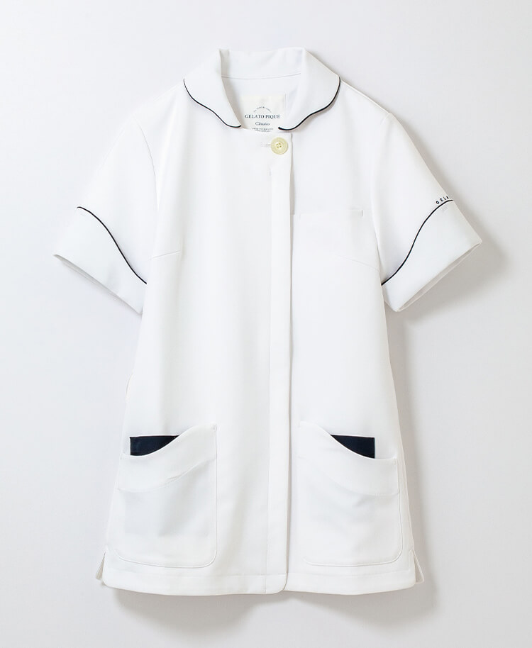 ジェラート ピケ&クラシコ 白衣:カーヴィースリーブトップス | ホワイト×ネイビー