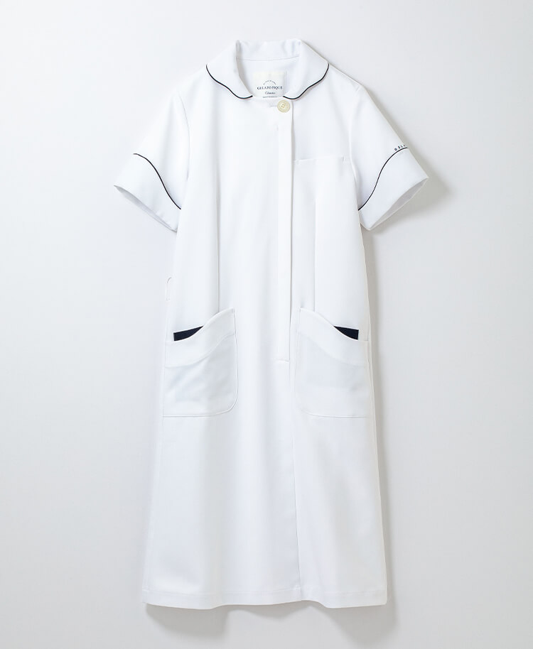 ジェラート ピケ&クラシコ 白衣:カーヴィースリーブワンピース ホワイト×ネイビー