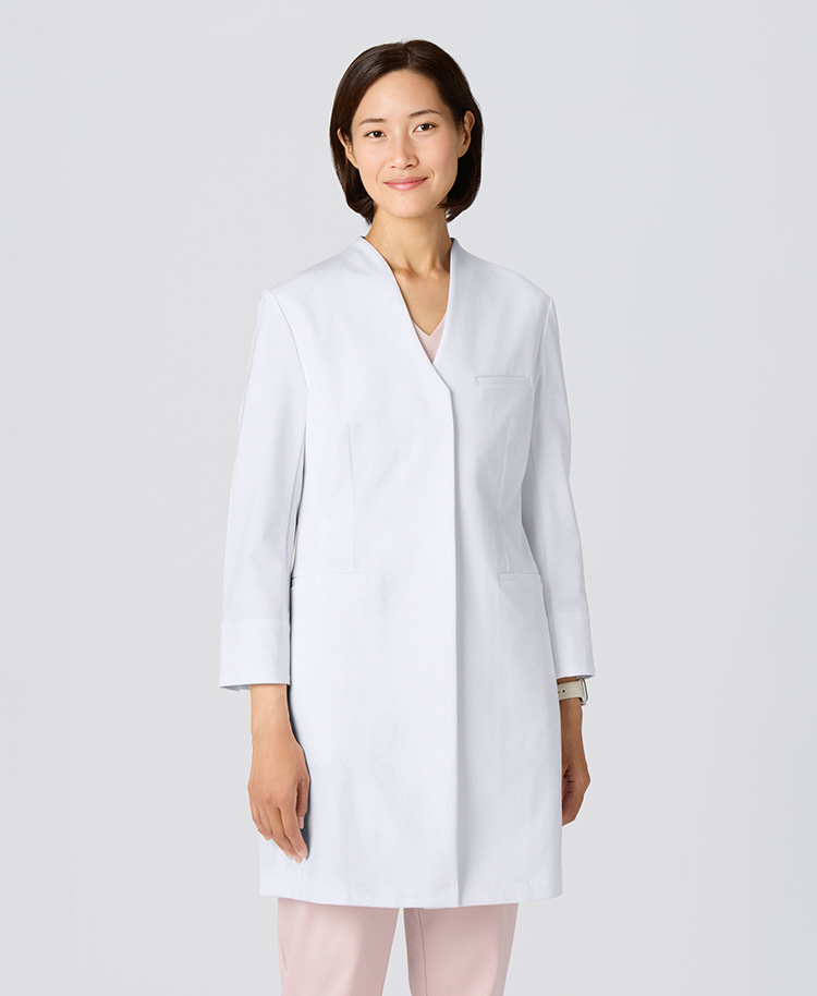 レディース白衣:ノーカラージャージーコート・LUXE/