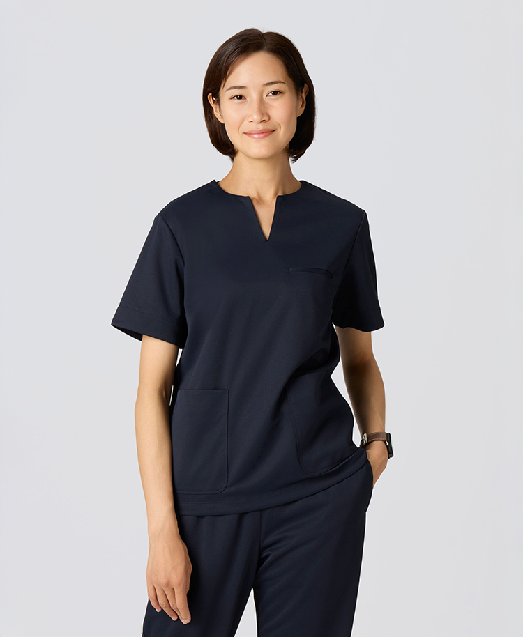 レディース:スクラブトップス・クールテック ディープネイビー