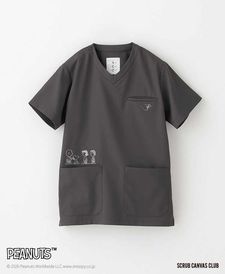 Scrub Canvas Club:PEANUTSスクラブトップス(男女兼用) グレー
