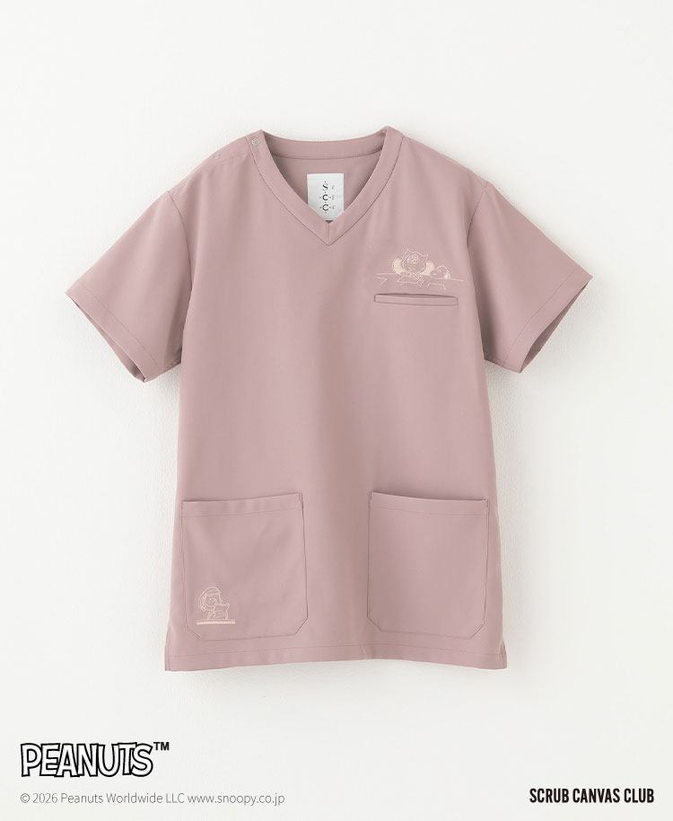 Scrub Canvas Club:PEANUTSスクラブトップス(男女兼用) モーブピンク
