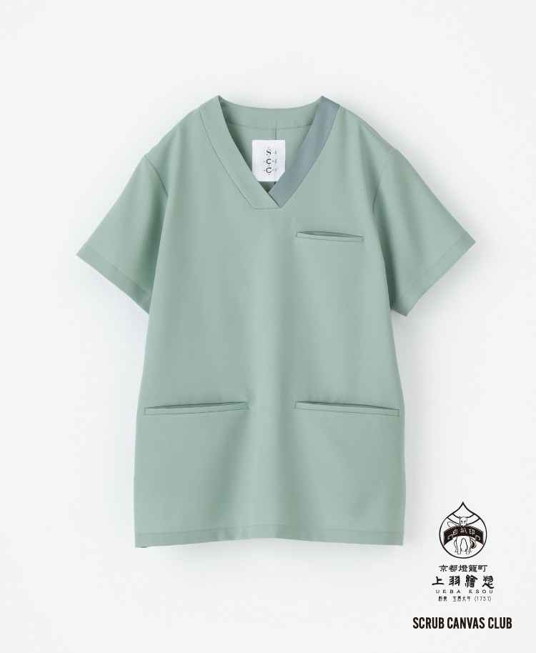 Scrub Canvas Club:上羽絵惣スクラブトップス(男女兼用) ライムグリーン