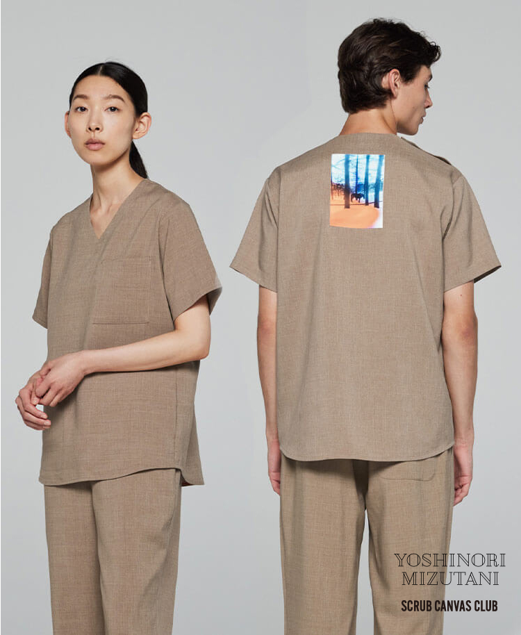 Scrub Canvas Club:Yoshinori Mizutaniスクラブトップス(男女兼用) ベージュ