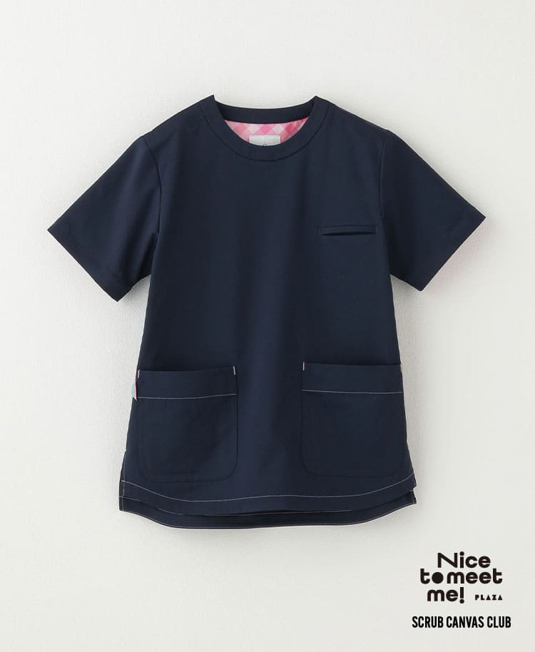 Scrub Canvas Club:Nice to meet me!スクラブトップス ディープネイビー