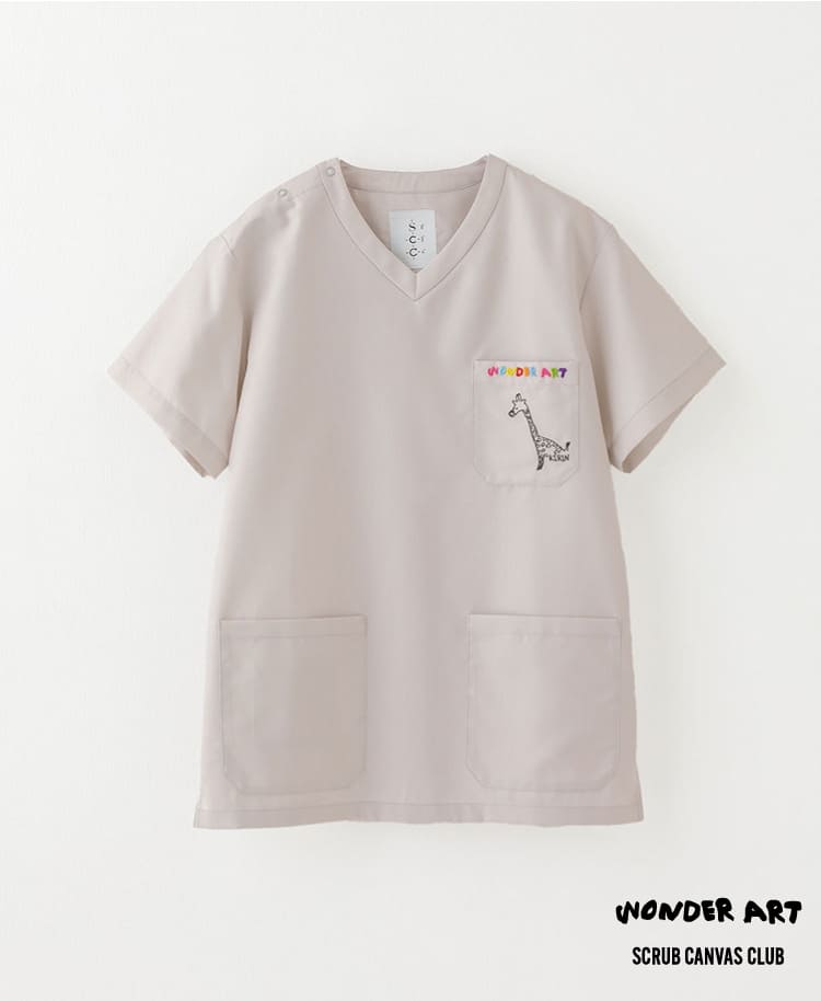 Scrub Canvas Club:WONDER ARTスクラブトップス(ZOO)(男女兼用) オフホワイト