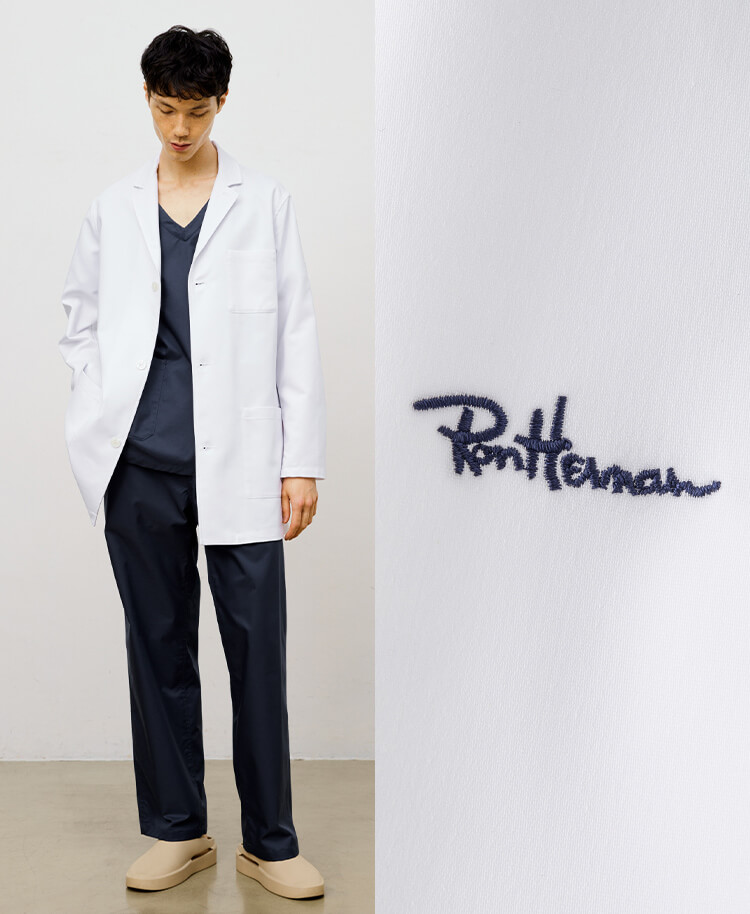 Ron Herman ショートコート(男女兼用白衣・2022年モデル・刺繍色 ゴールド、ネイビー、オフホワイト)/