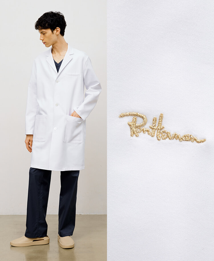 Ron Herman ドクターコート(男女兼用白衣・2022年モデル・刺繍色 ゴールド、ネイビー、オフホワイト) 白×ゴールド