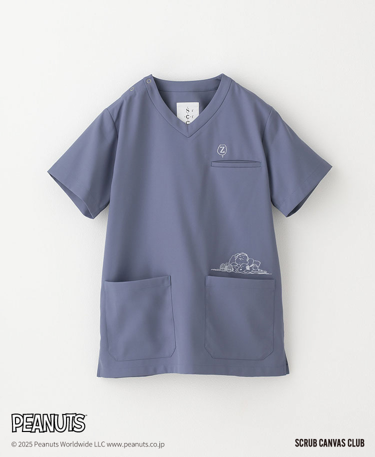 Scrub Canvas Club:PEANUTSスクラブトップス(男女兼用) ブルー