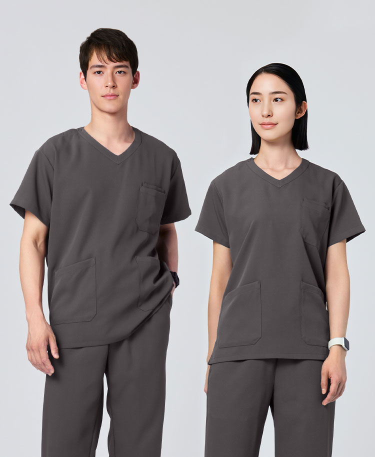 PACKスクラブトップス(男女兼用) チャコールグレー
