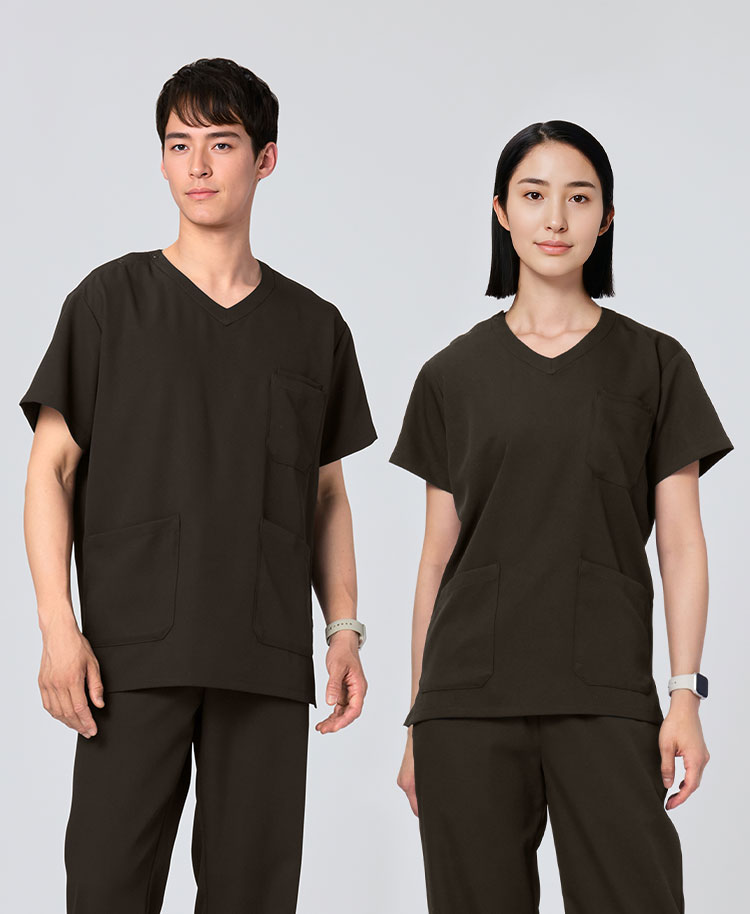 PACKスクラブトップス(男女兼用) ダークブラウン