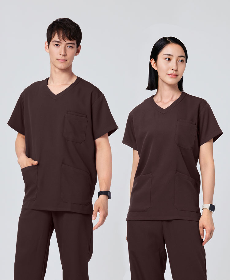 PACKスクラブトップス(男女兼用) ボルドー