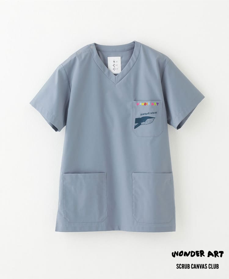 Scrub Canvas Club:WONDER ARTスクラブトップス(ZOO)(男女兼用)