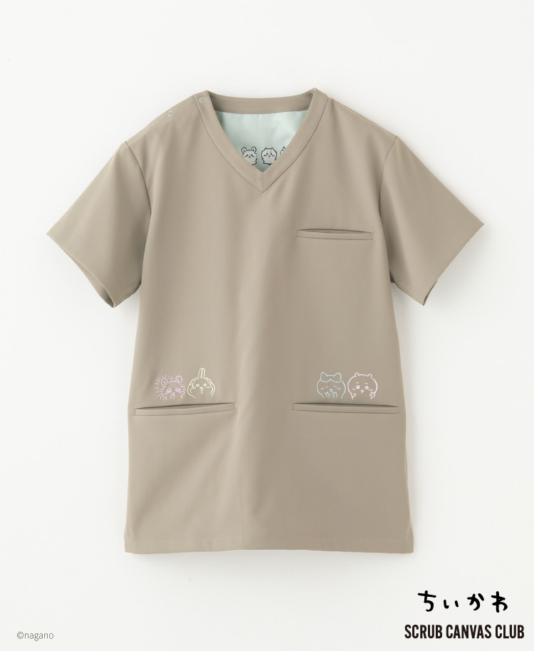 Scrub Canvas Club:ちいかわスクラブトップス(男女兼用) グレージュ