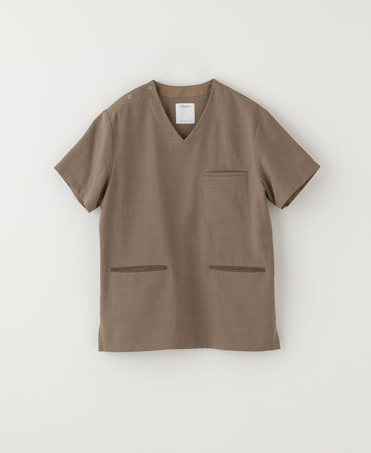 メンズ:メランジスクラブトップス ベージュ