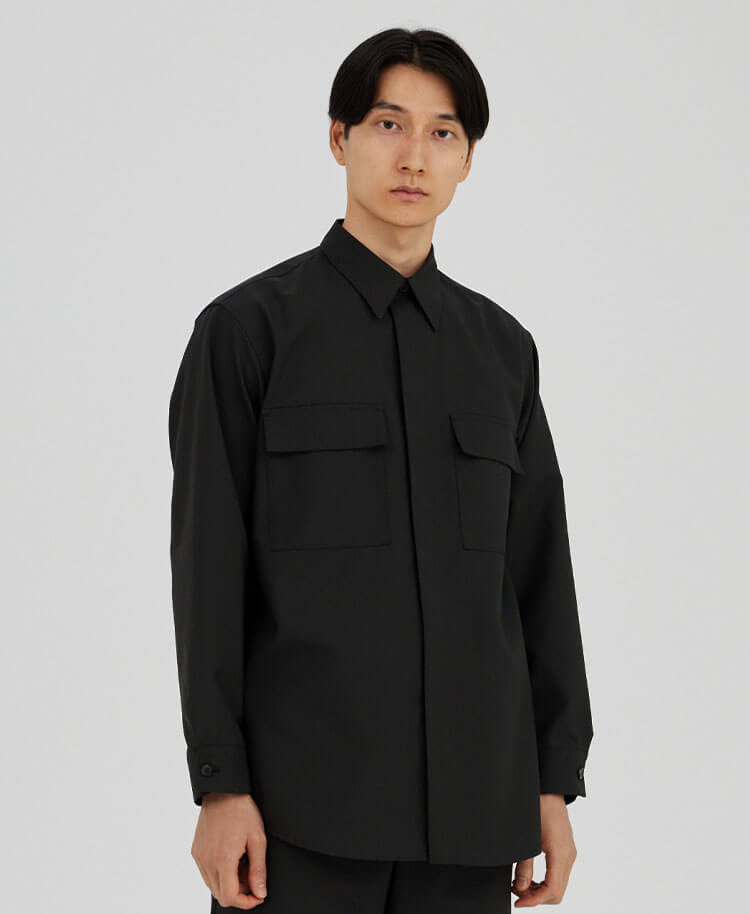 マイウェア:シャンブレー・Long Sleeveワークシャツ ブラック