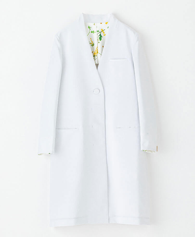 レディース白衣:Plantica・ノーカラーコート | イエロー