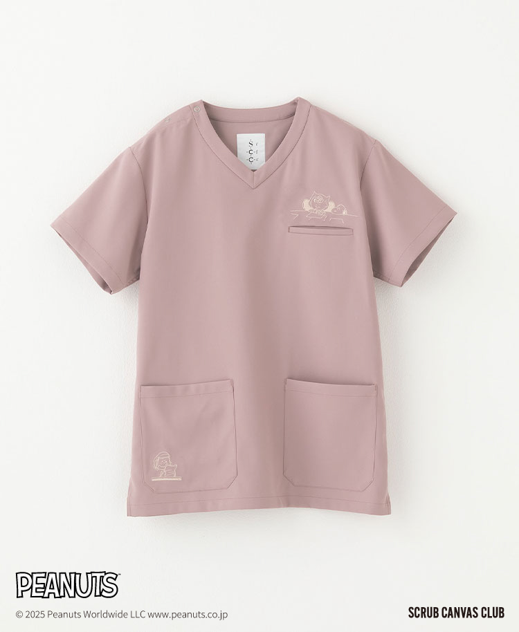 Scrub Canvas Club:PEANUTSスクラブトップス(男女兼用) モーブピンク
