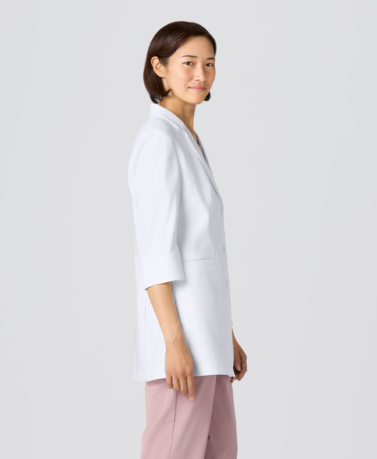 レディース白衣:ライトダブルベントショートコート