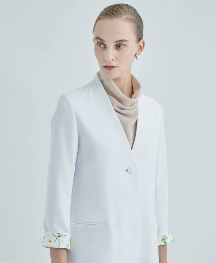 レディース白衣:Plantica・ノーカラーコート | イエロー
