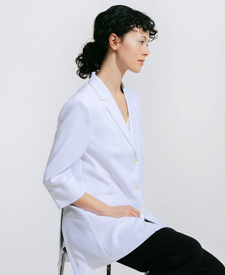 レディース白衣:ライトダブルベントショートコート