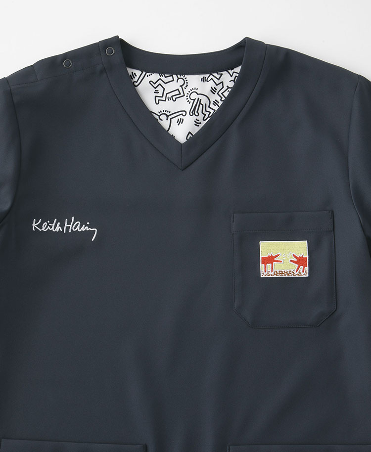 Scrub Canvas Club:Keith Haringスクラブトップス(男女兼用)