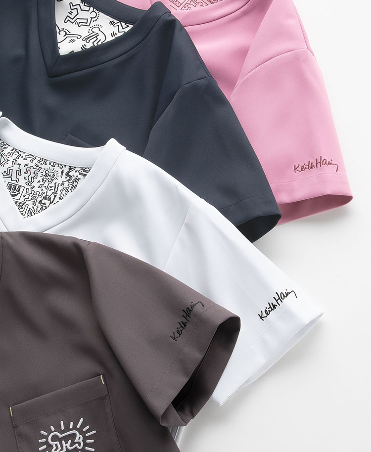 Scrub Canvas Club:Keith Haringスクラブトップス(男女兼用)